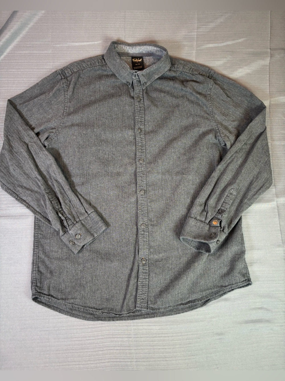 FarWest Men’s XL Herringbone Button Up Shirt Grey Long Sleeve Cotton Casual